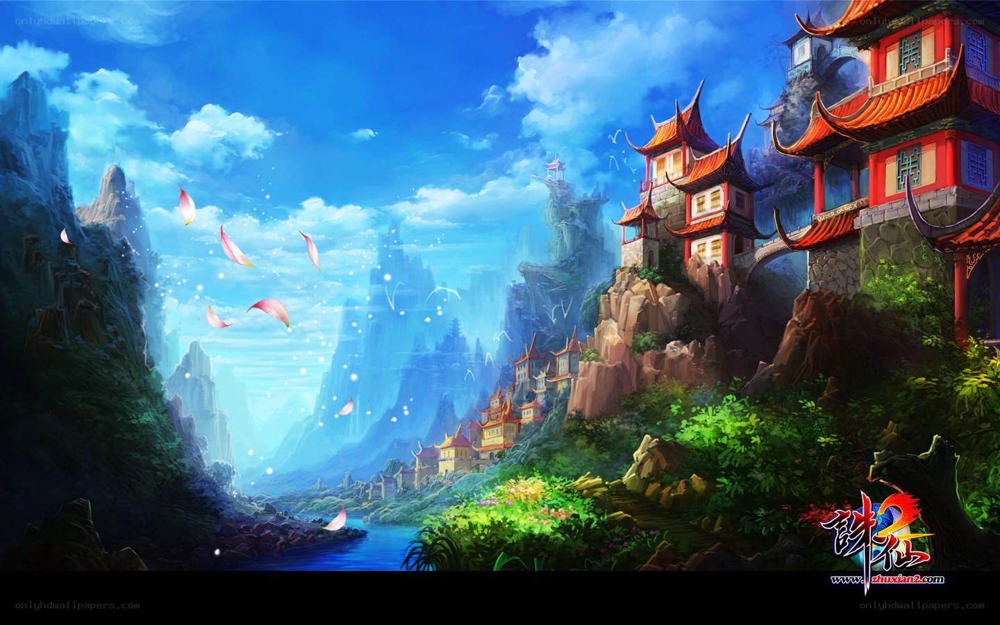 Fantasy mountain village landscape