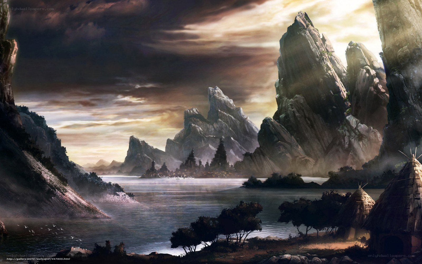 Fantasy mountain village landscape