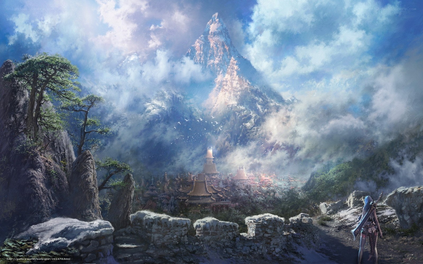 Fantasy mountain village scene
