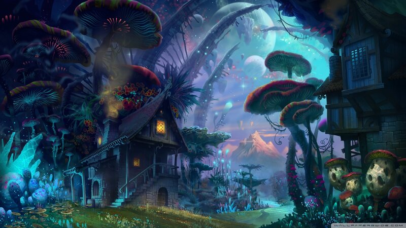 Fantasy Mushroom Village — Blue, Dreamy