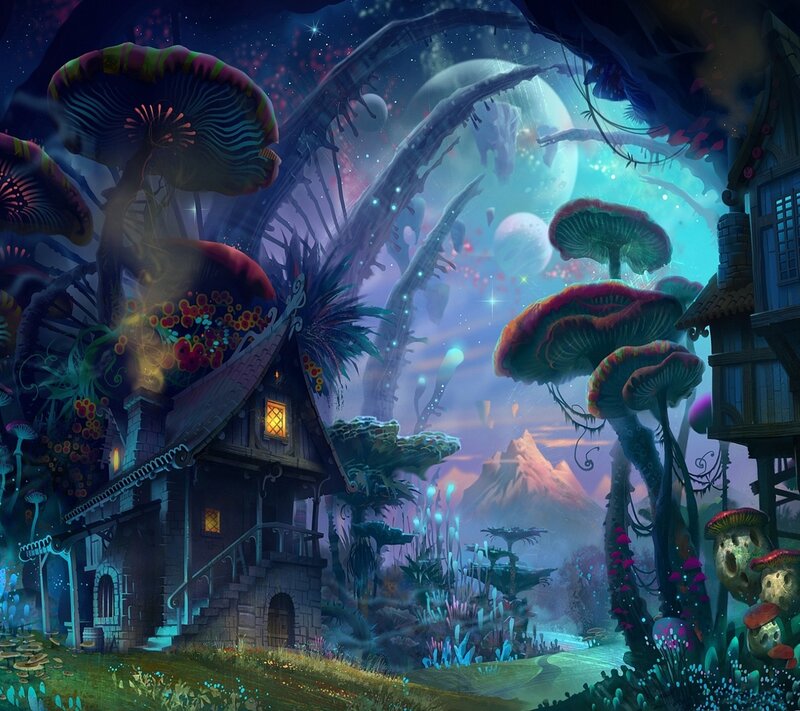 Fantasy Mushroom Village — Blue, Magical