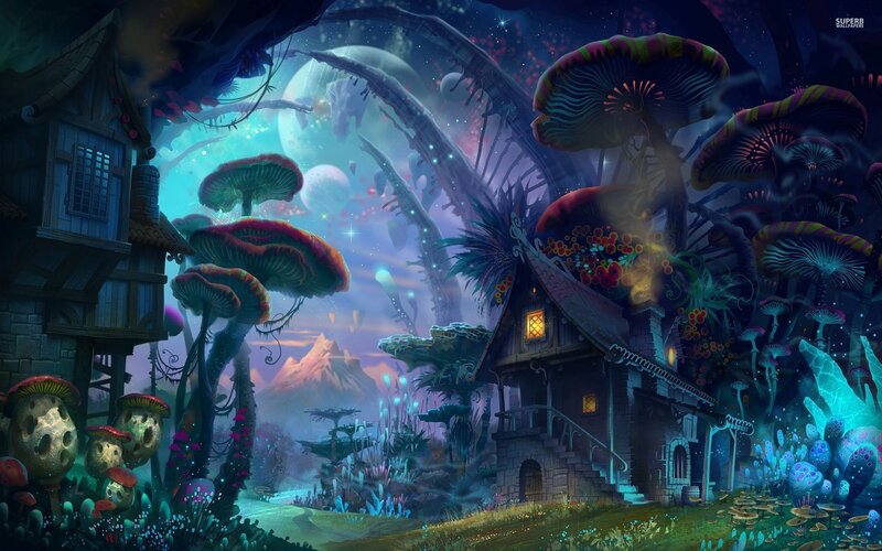 Fantasy Mushroom Village — Blue