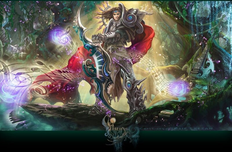 Fantasy Musician with Harp — Green