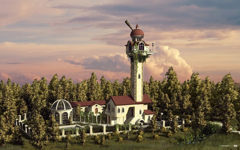 Fantasy observatory in forest