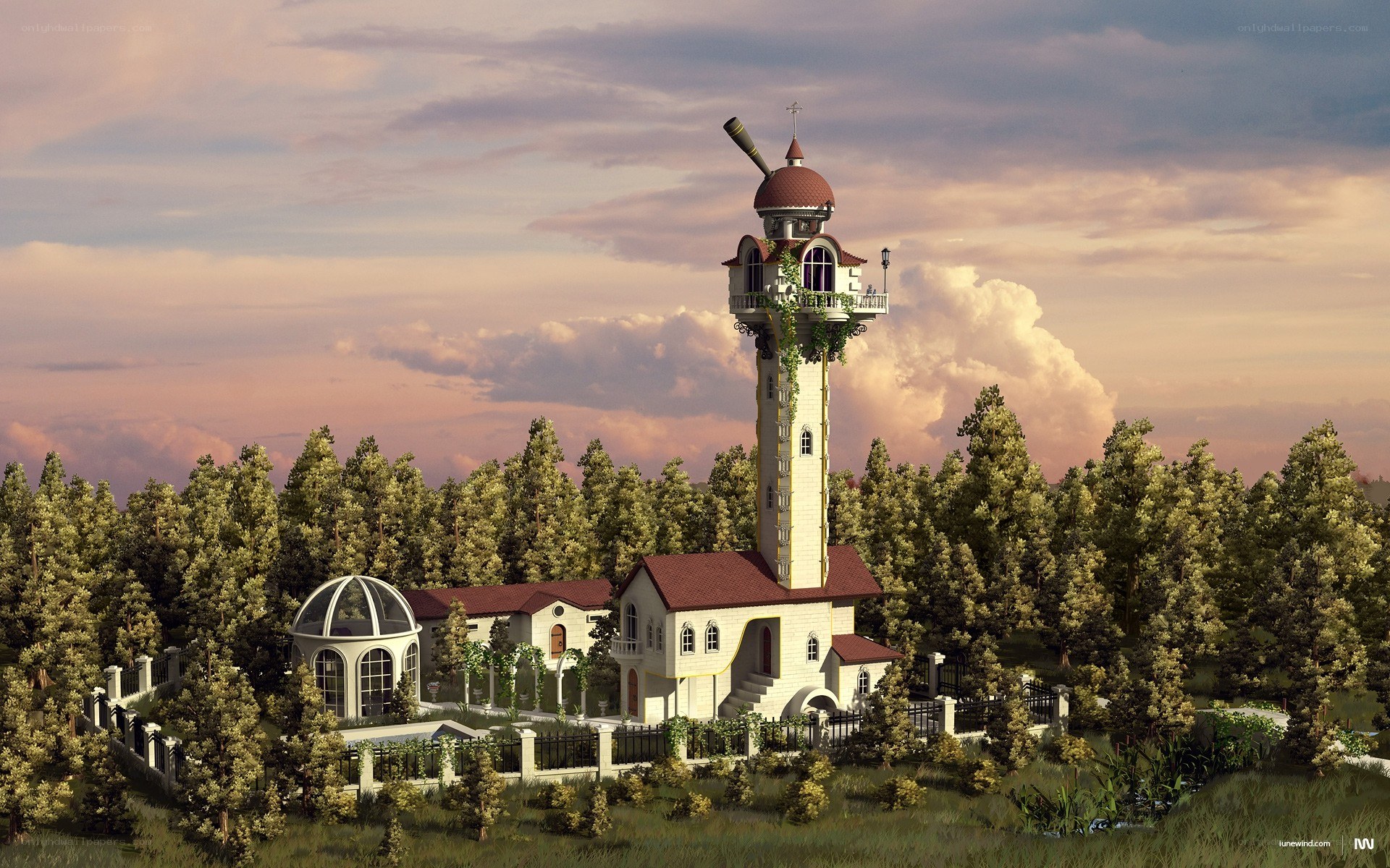 Fantasy observatory in forest
