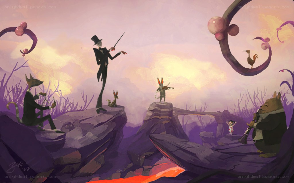 Fantasy orchestra on a cliff