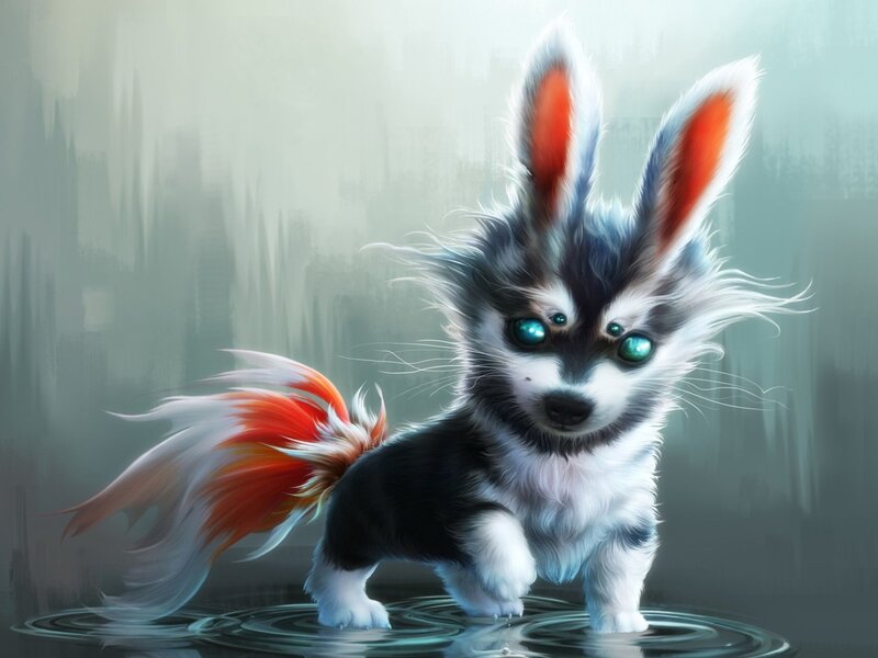 fantasy puppy with rabbit ears