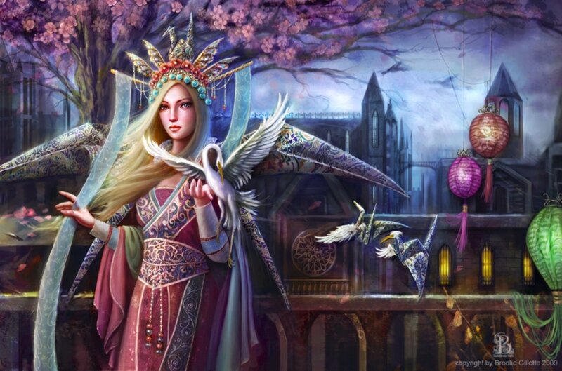 Fantasy queen with crane