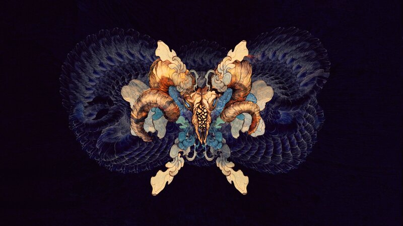 Fantasy ram skull with wings