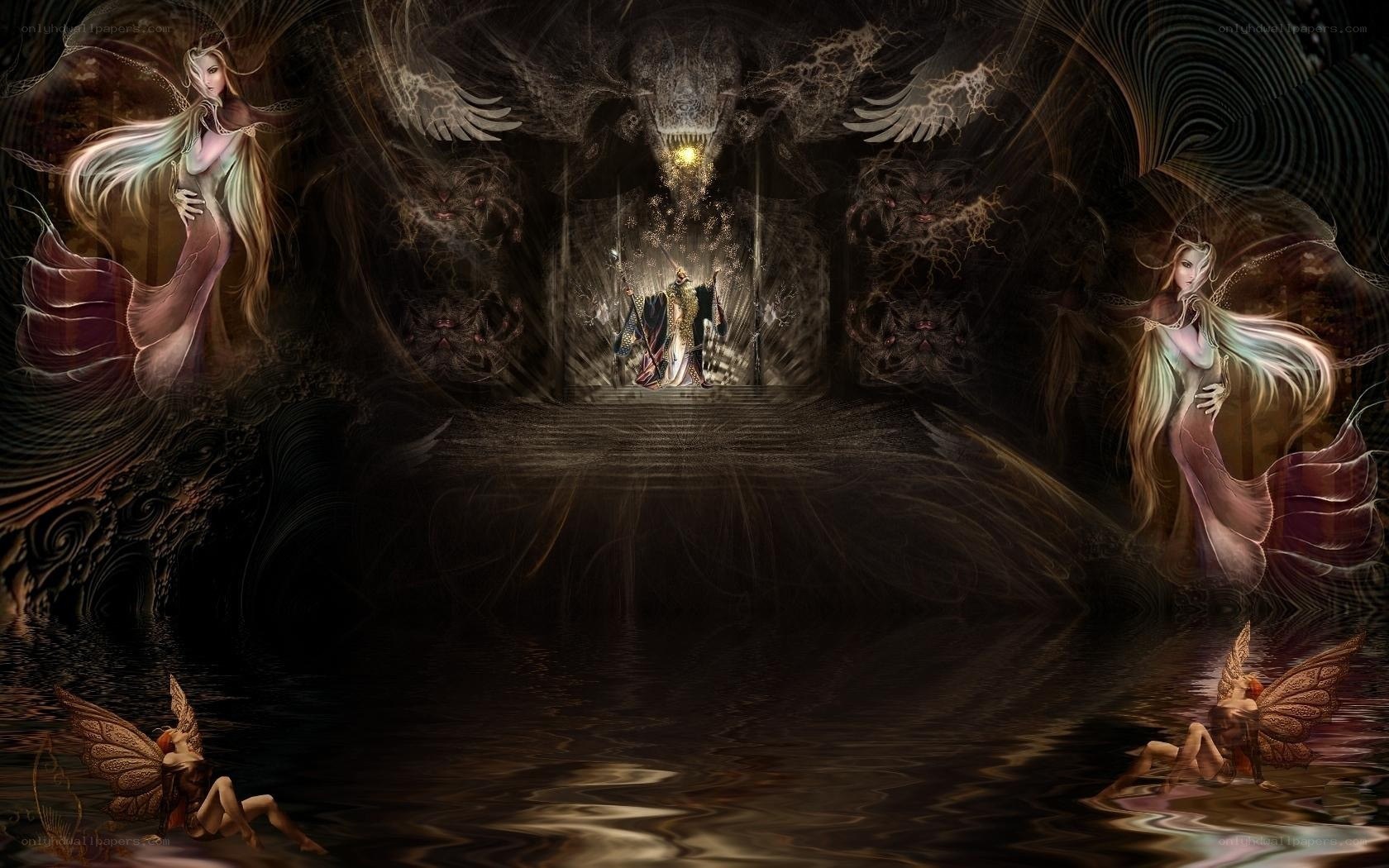 Fantasy realm with ethereal figures