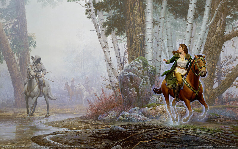 Fantasy riders in a misty forest