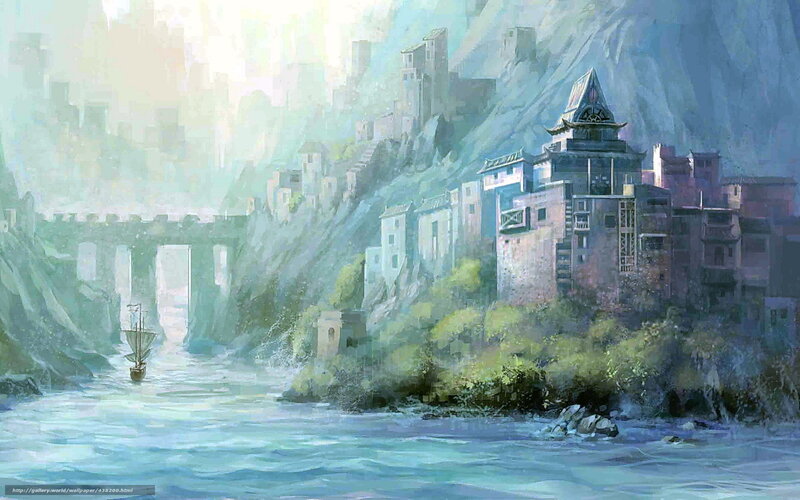 Fantasy river cityscape