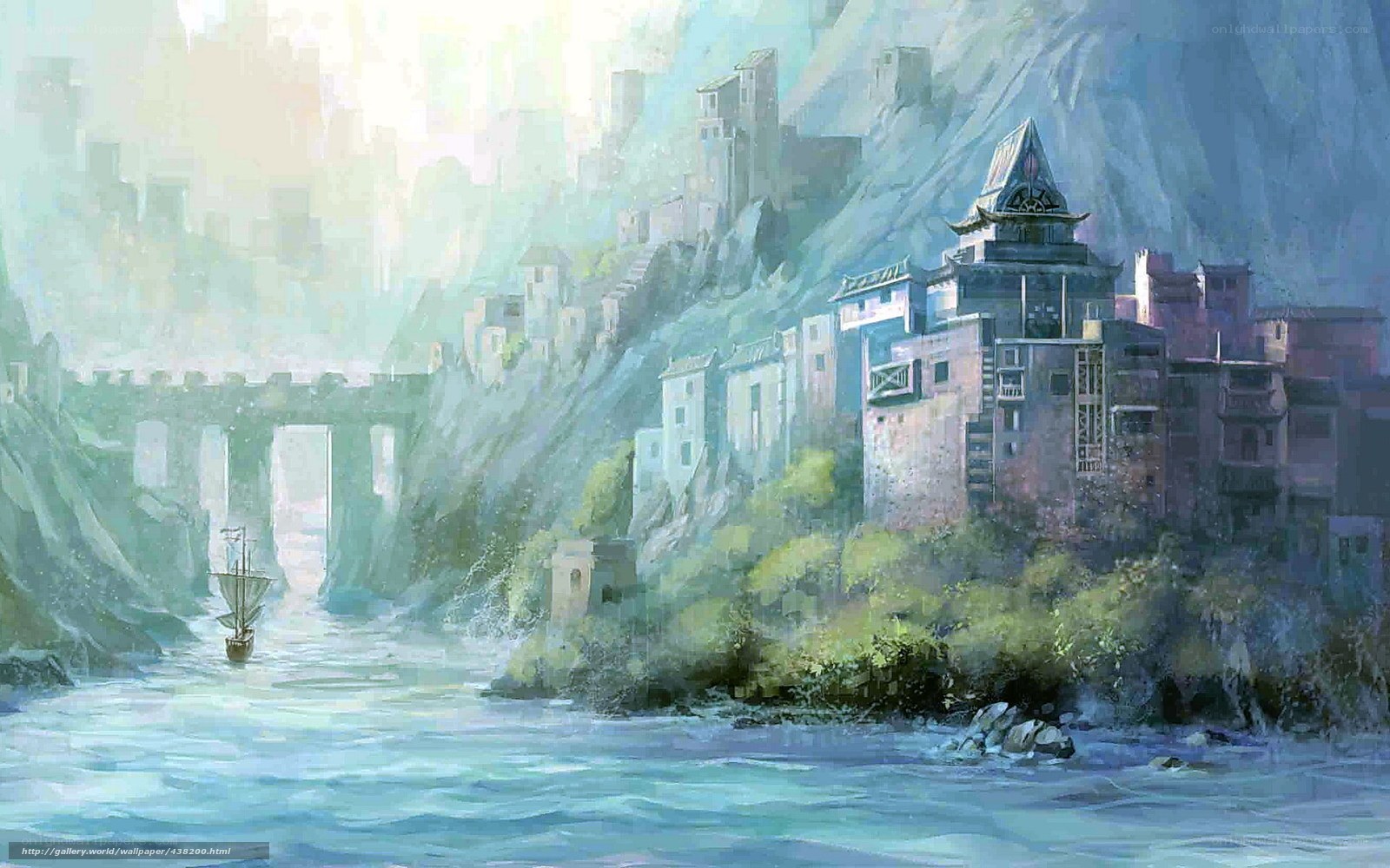 Fantasy river cityscape