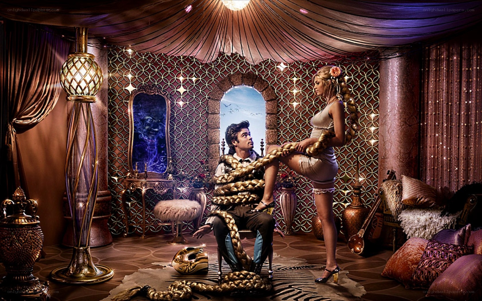fantasy room with golden rope