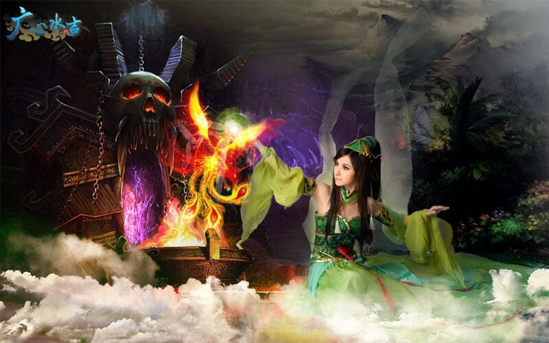 Fantasy sorceress casting spell