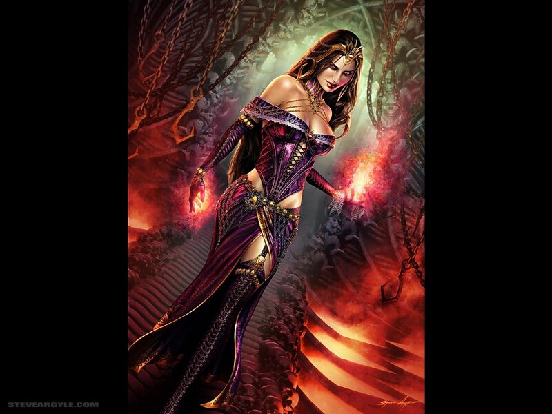 fantasy sorceress with fire magic