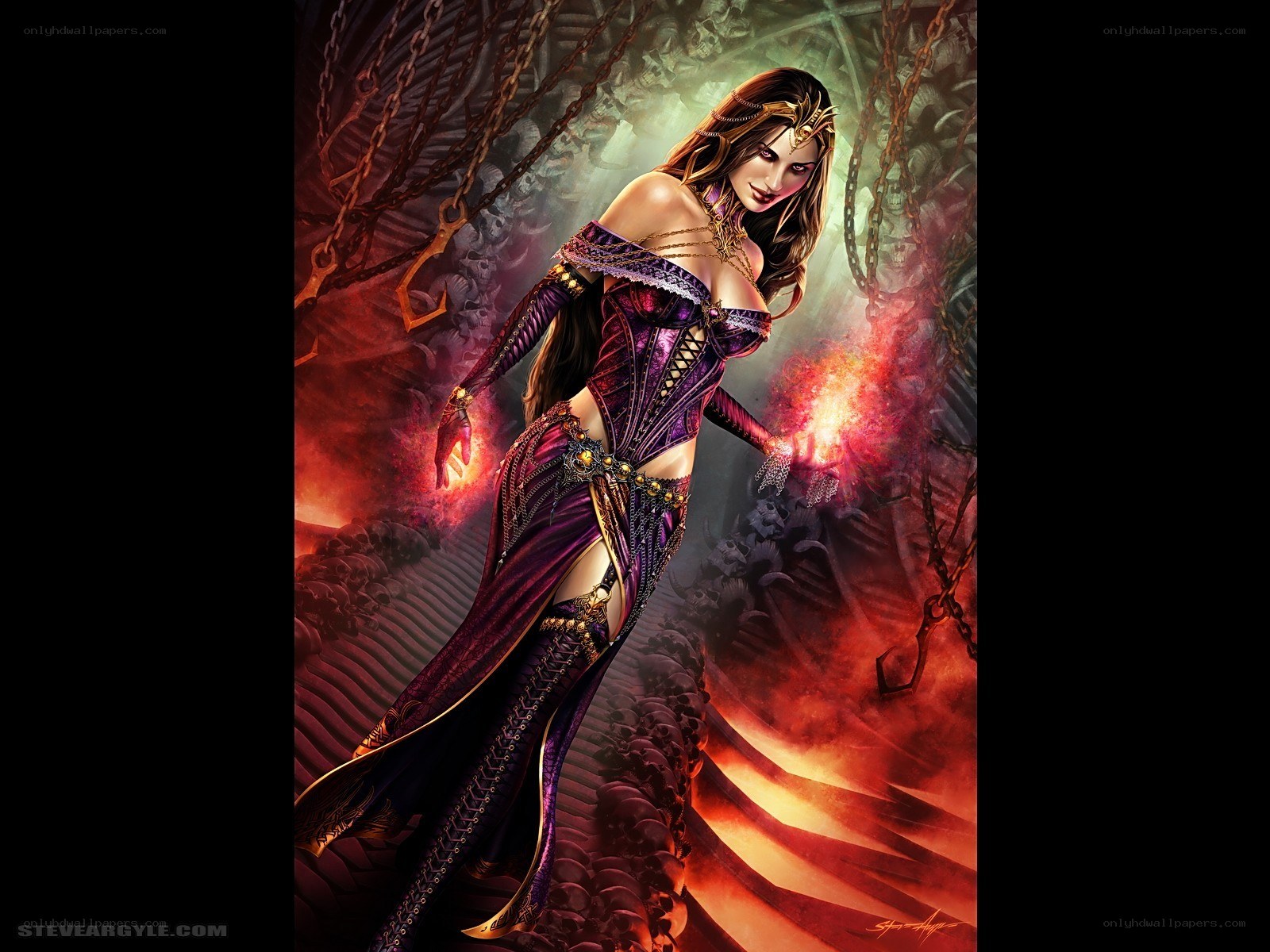 fantasy sorceress with fire magic