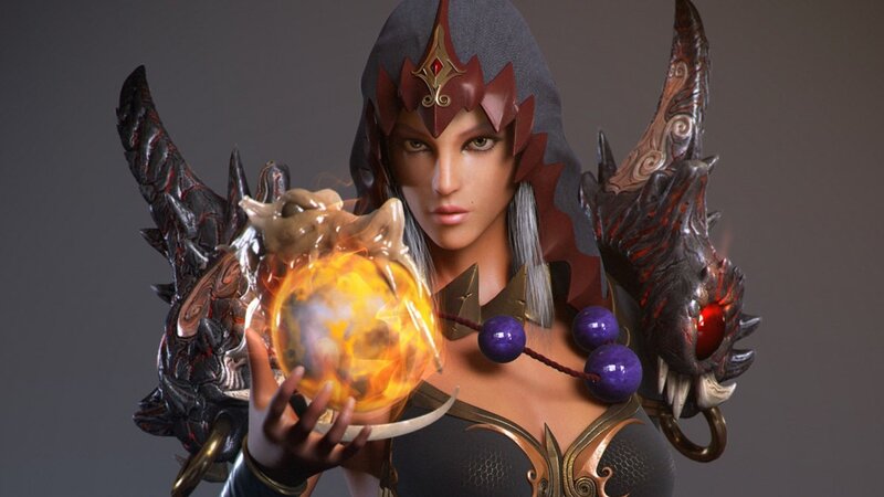 fantasy sorceress with fire orb