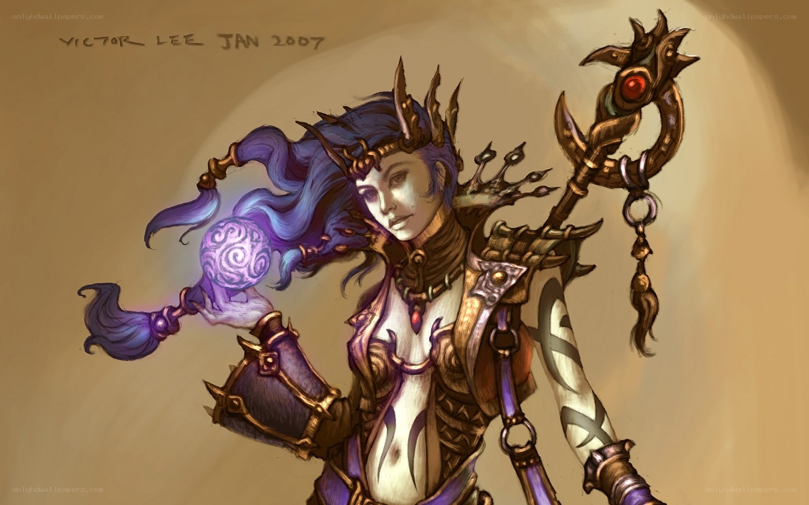 Fantasy sorceress with staff