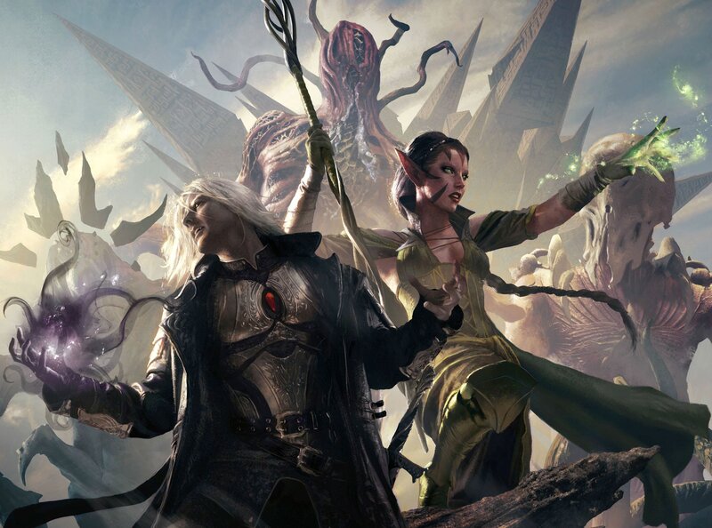 Fantasy spellcasters in battle