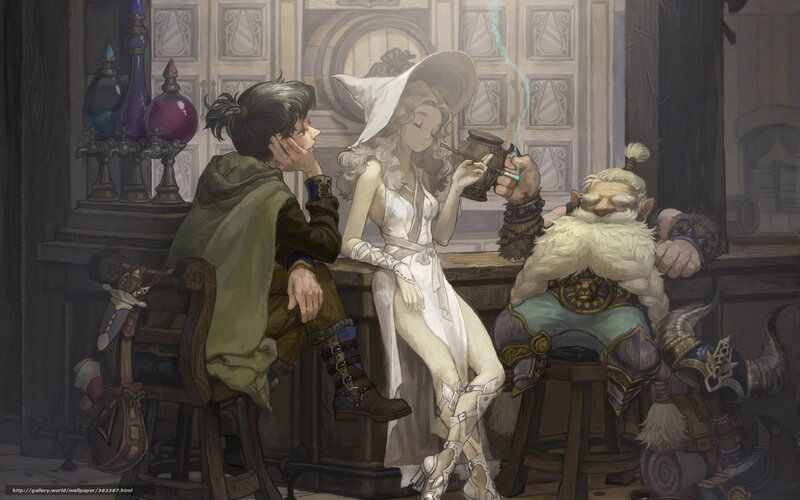 Fantasy tavern scene with adventurers