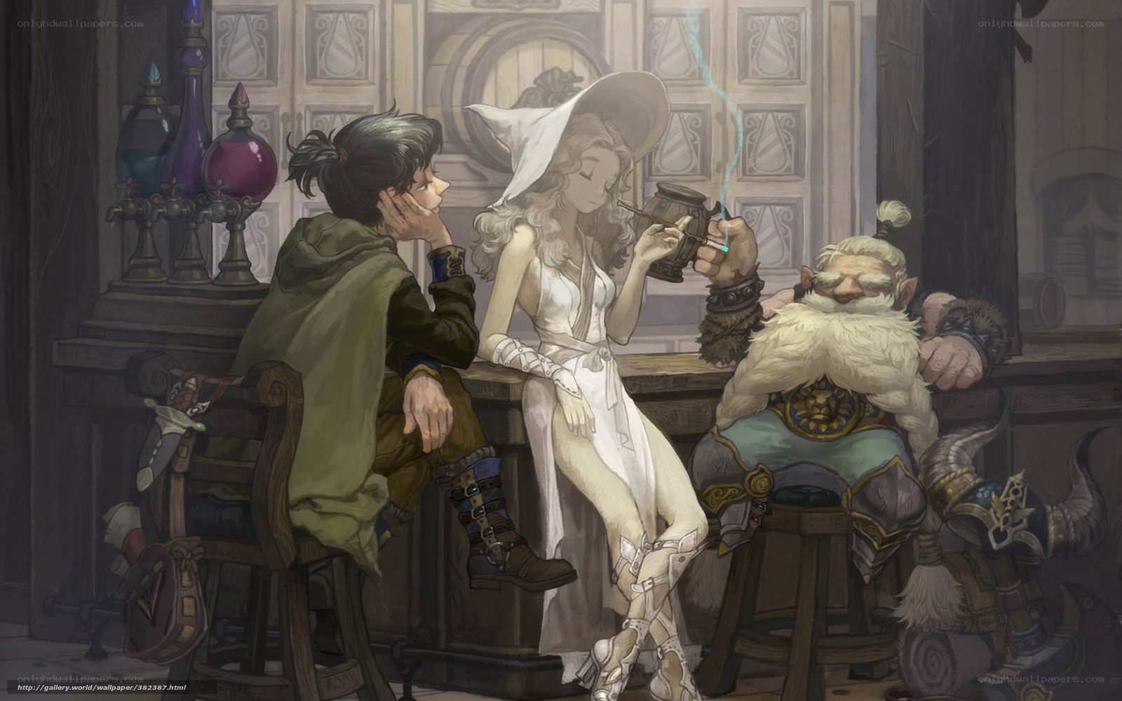 Fantasy tavern scene with adventurers
