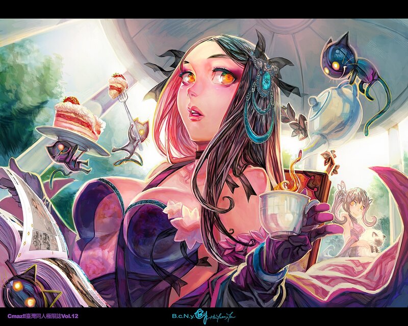 Fantasy tea party with cat creatures