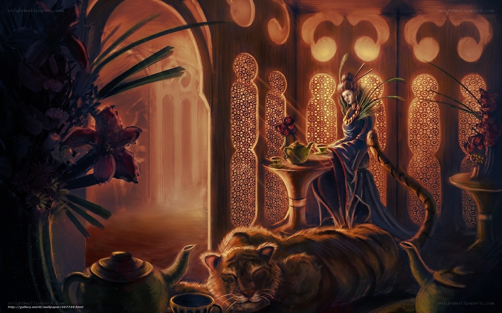 Fantasy tea party with tiger