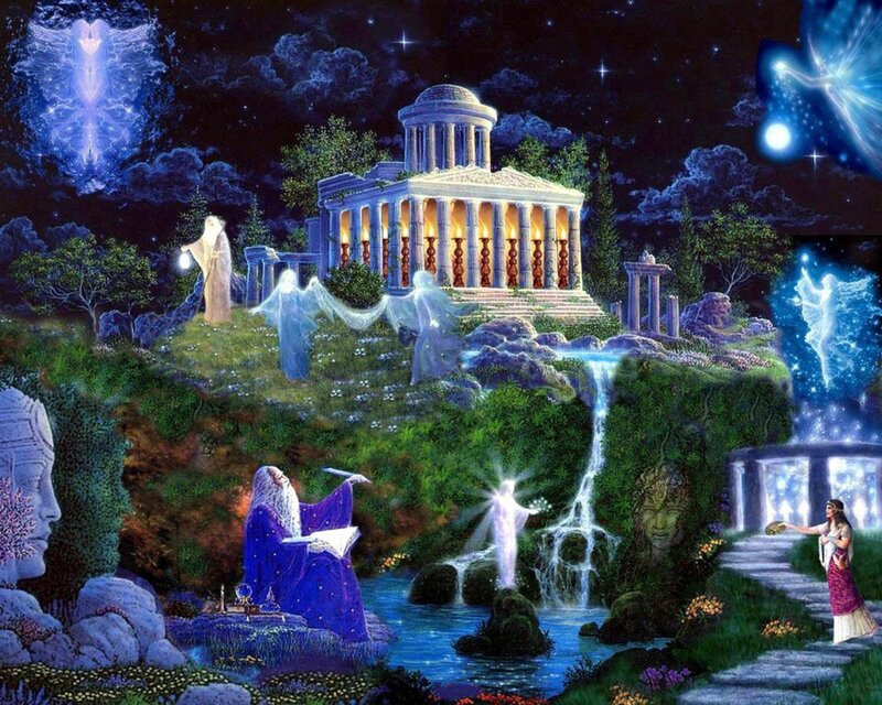 Fantasy temple at night