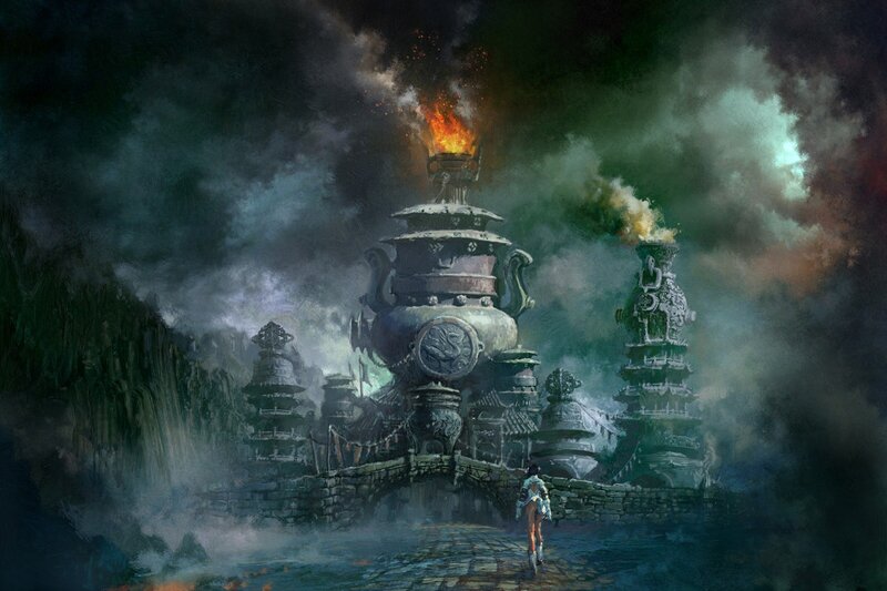 Fantasy temple in ruins