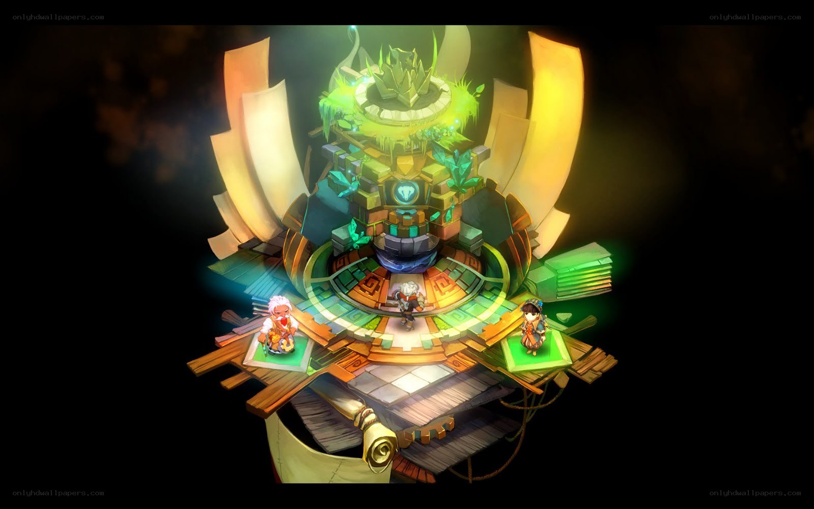 fantasy temple with characters