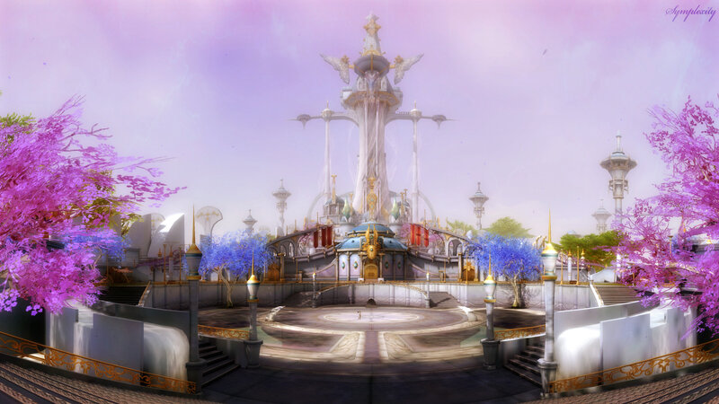 Fantasy temple with purple trees