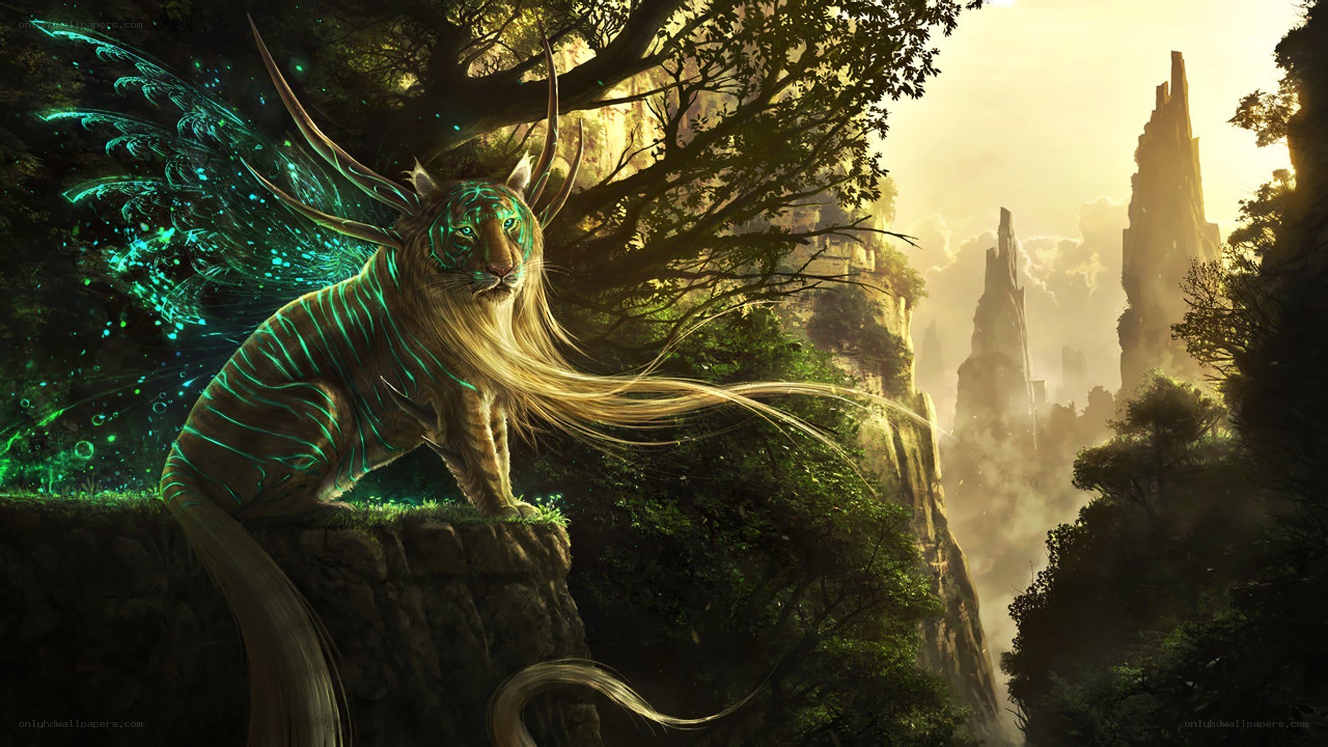 fantasy tiger with glowing wings