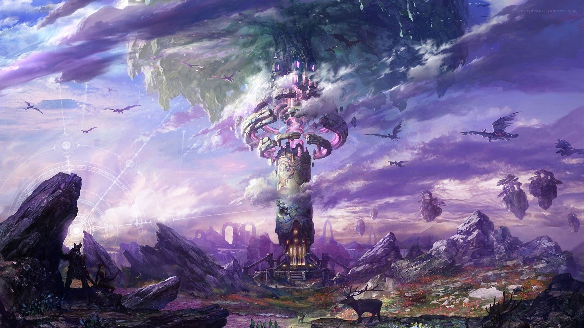 fantasy tower in a mystical landscape