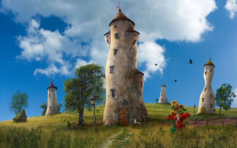 Fantasy towers on a hill