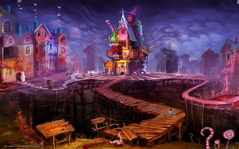 Fantasy town at night