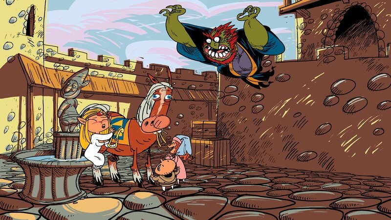 Fantasy town chaos scene