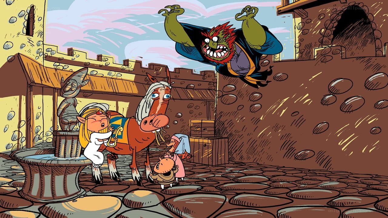 Fantasy town chaos scene