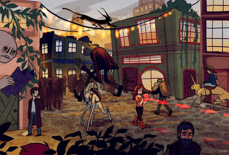 Fantasy town street scene