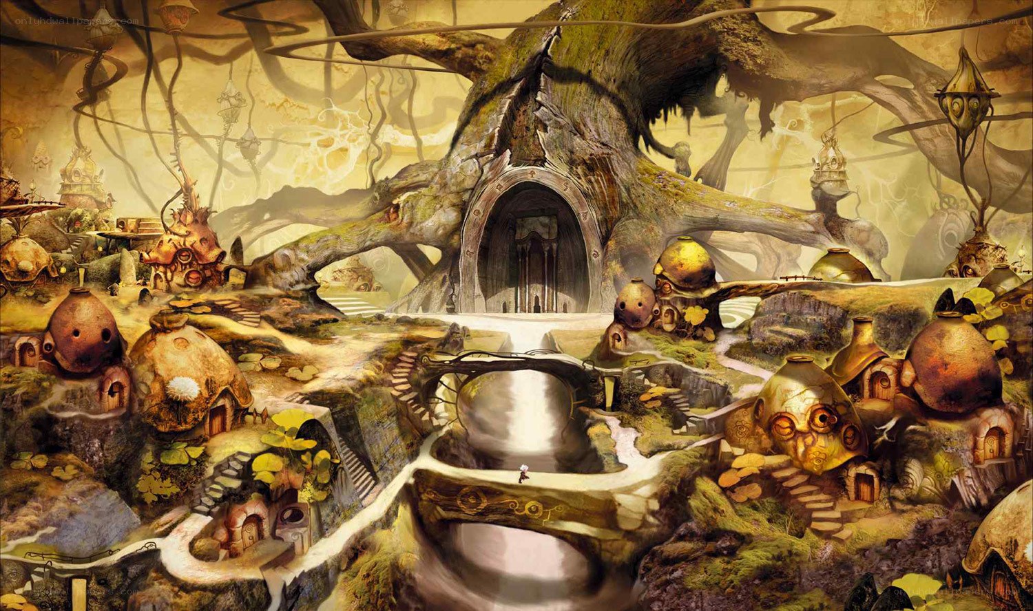 fantasy tree village scene
