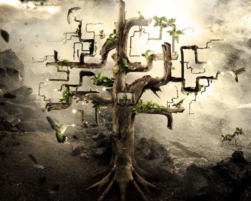 Fantasy Tree with Birds — Brown