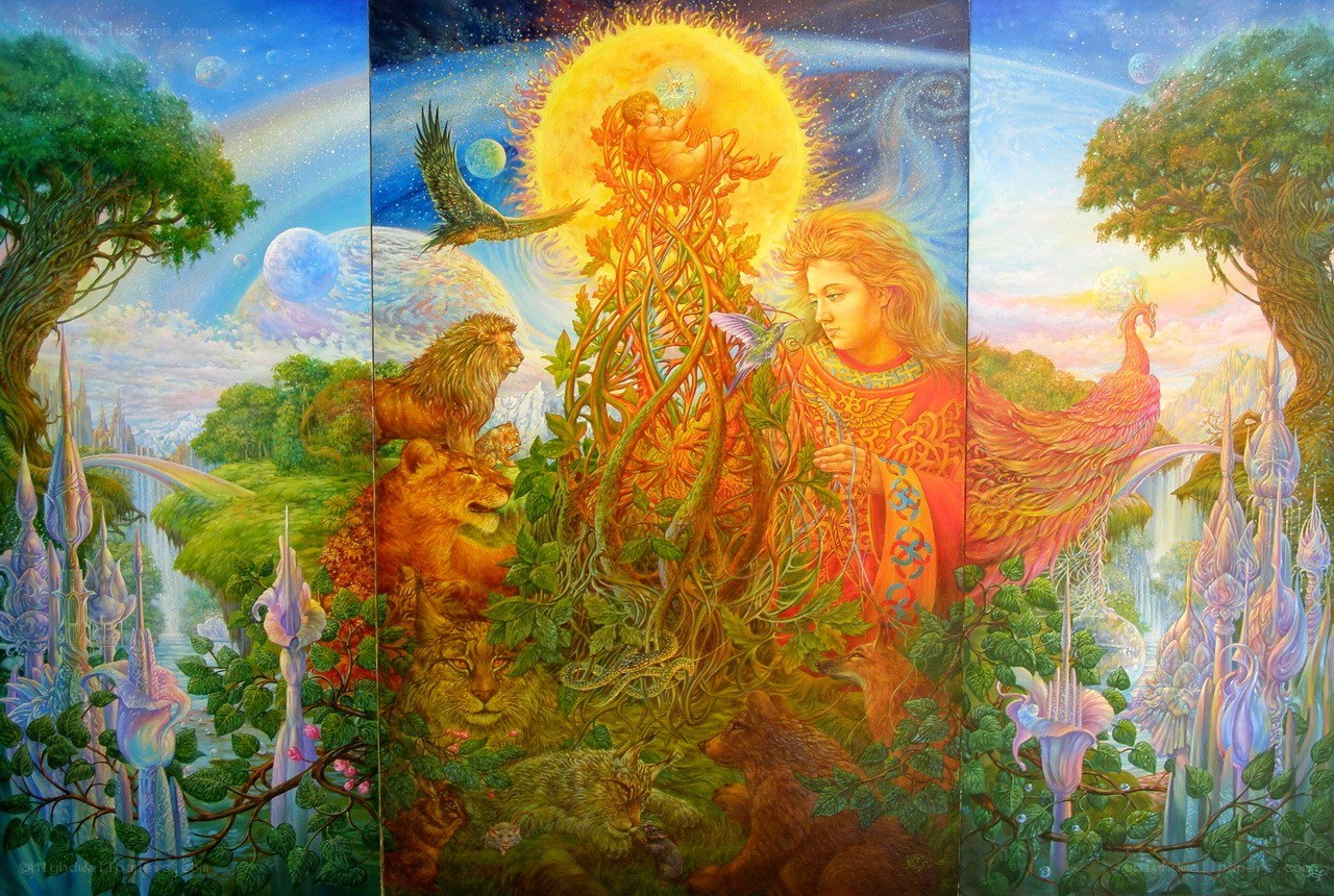Fantasy triptych with celestial figures