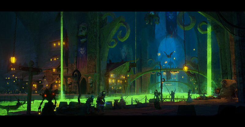 Fantasy Village at Night — Green