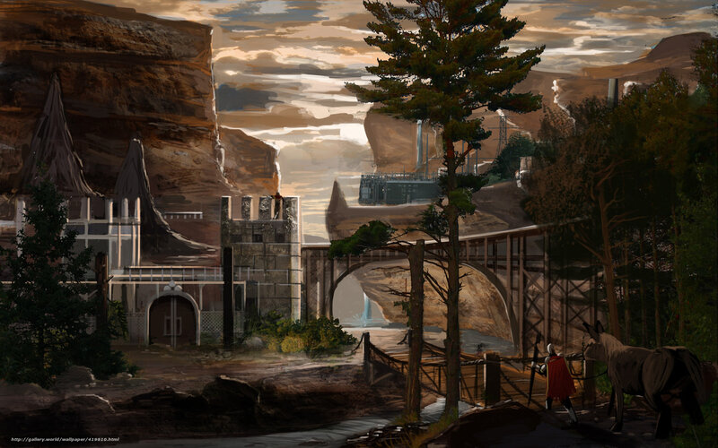 Fantasy village at sunset