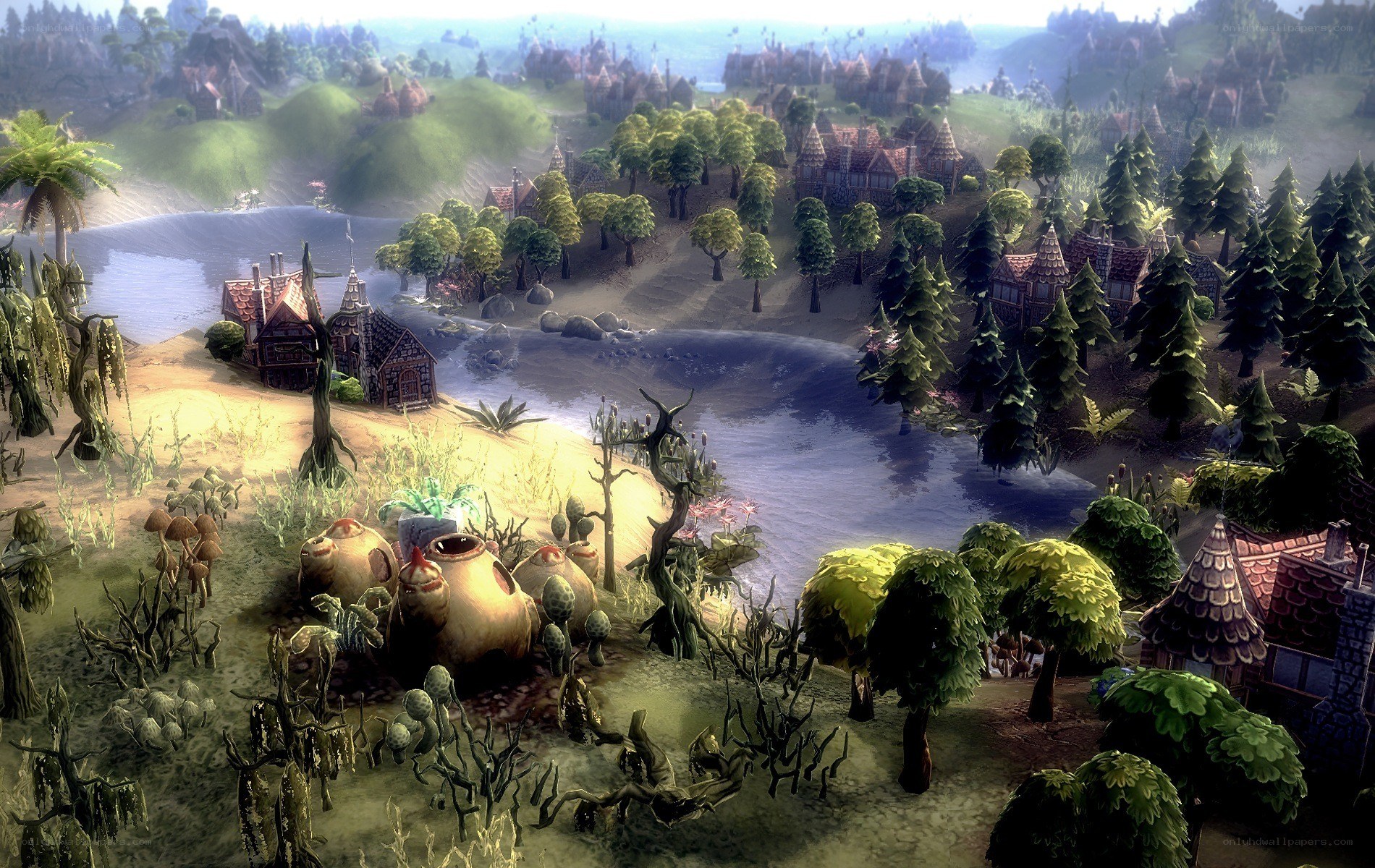 Fantasy village by the river