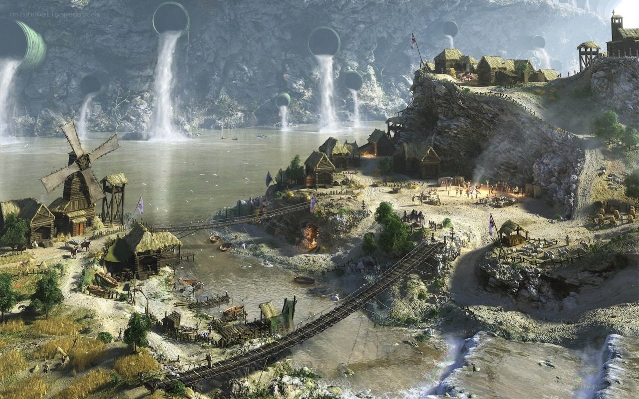 Fantasy village by the river