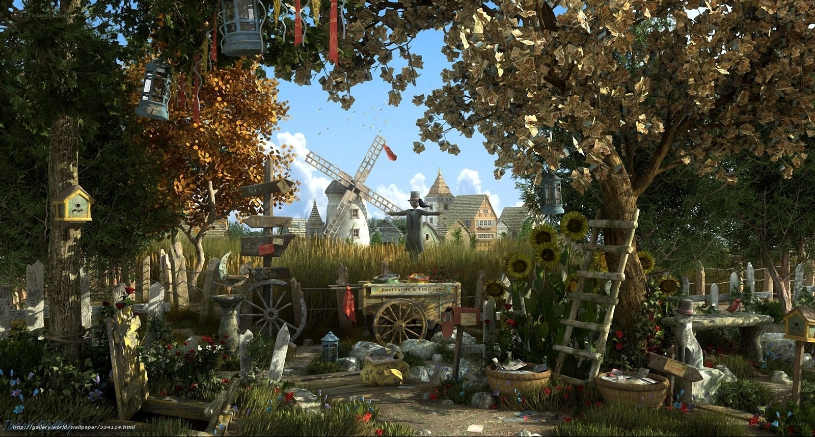 Fantasy village garden scene