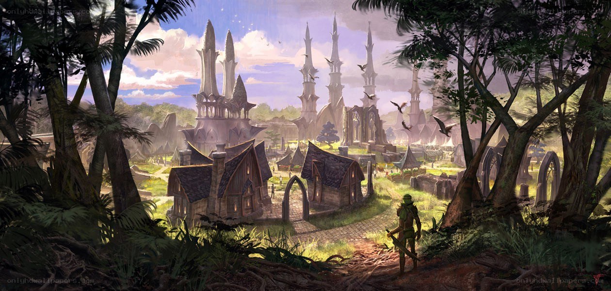 Fantasy village in a forest