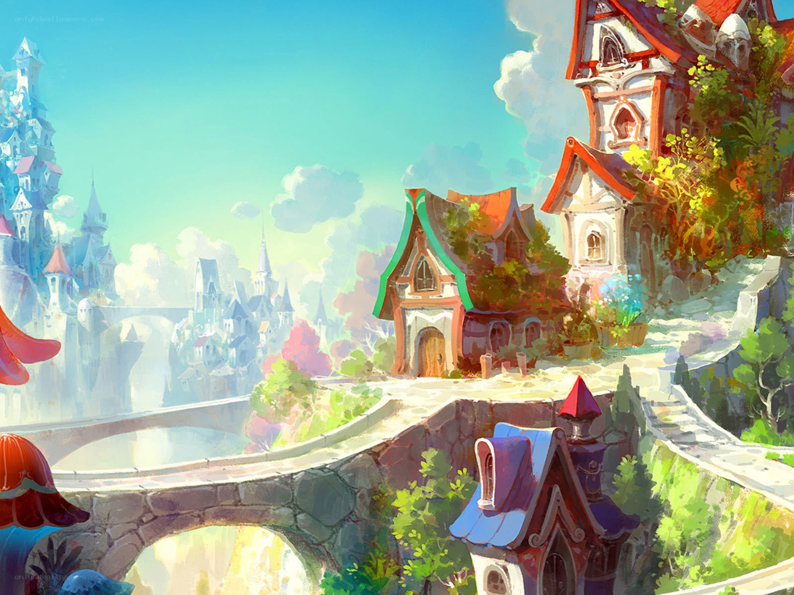 Fantasy village on a cliff