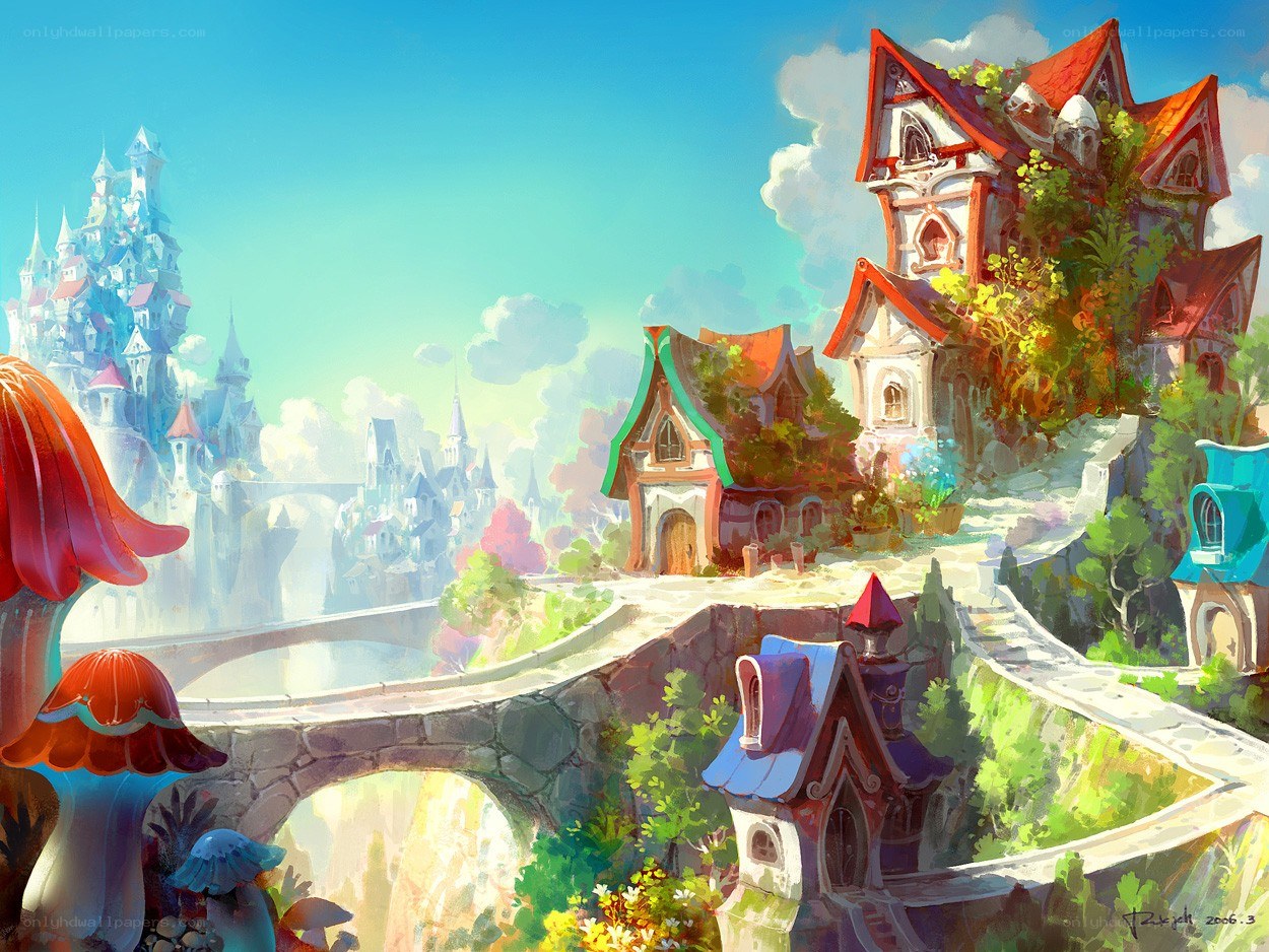 Fantasy village on a cliff